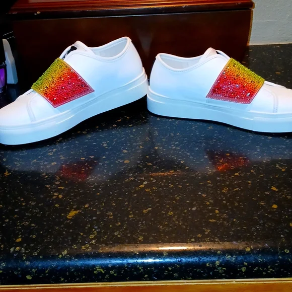 Women's White Sneakers with Multicolor Strap Karl Lagerfeld New - Picture 5 of 11